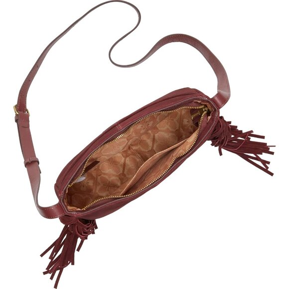 Crossbody Bag Womens Red Dahlia Fringe Zipper Adjustable Strap Compact - Picture 4 of 4